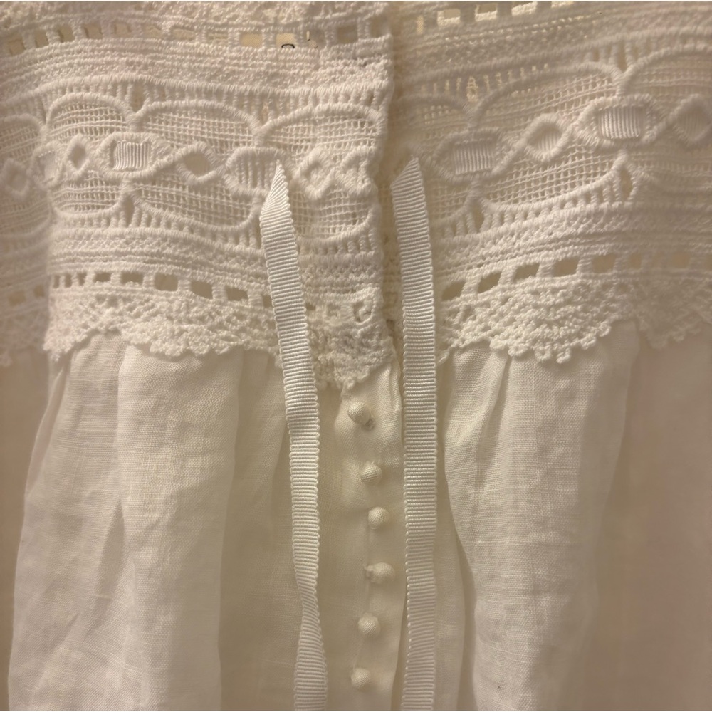 Doen White Linen Lace-Trim Button Front Tank - Picture 3 of 5